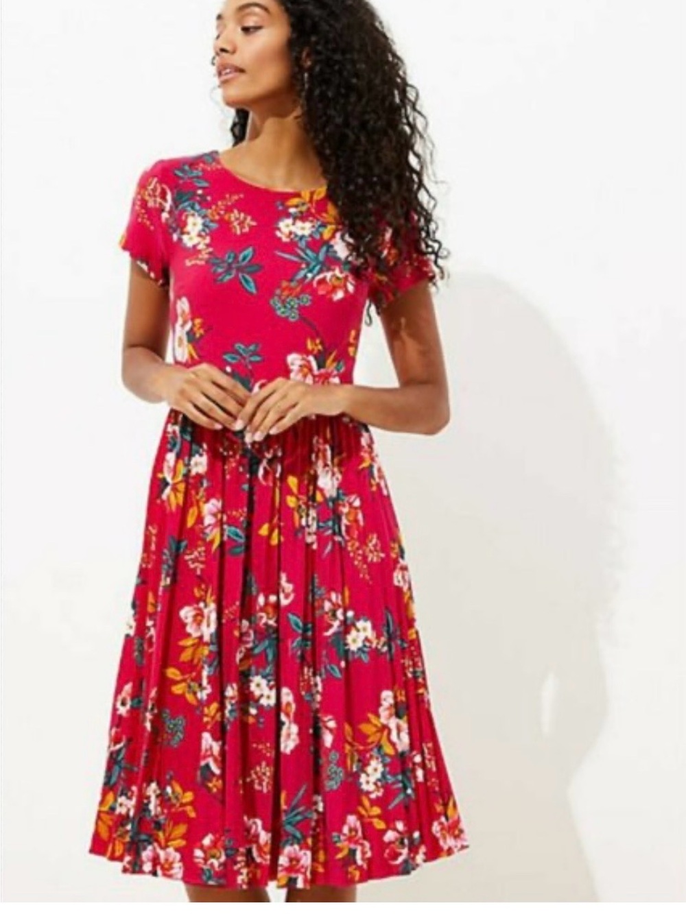 Ann Taylor Fuchsia Pink Floral Midi Dress